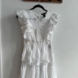 Forever 21 White Eyelet Ruffle-Sleeve Midi Dress